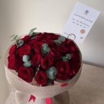 Red rose bouquet, fabric wrapping